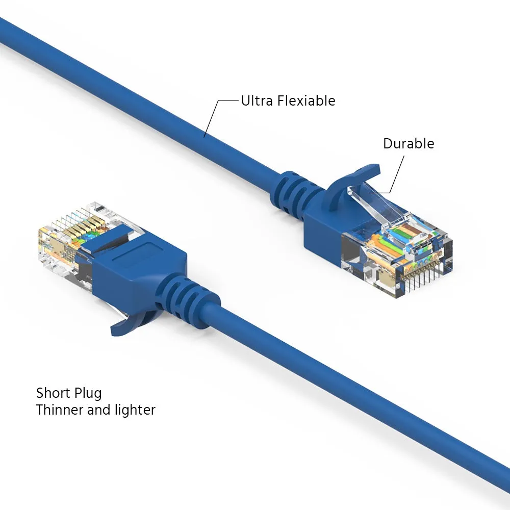 0.5Ft Cat6A UTP Slim Ethernet Network Booted Cable 28AWG Blue