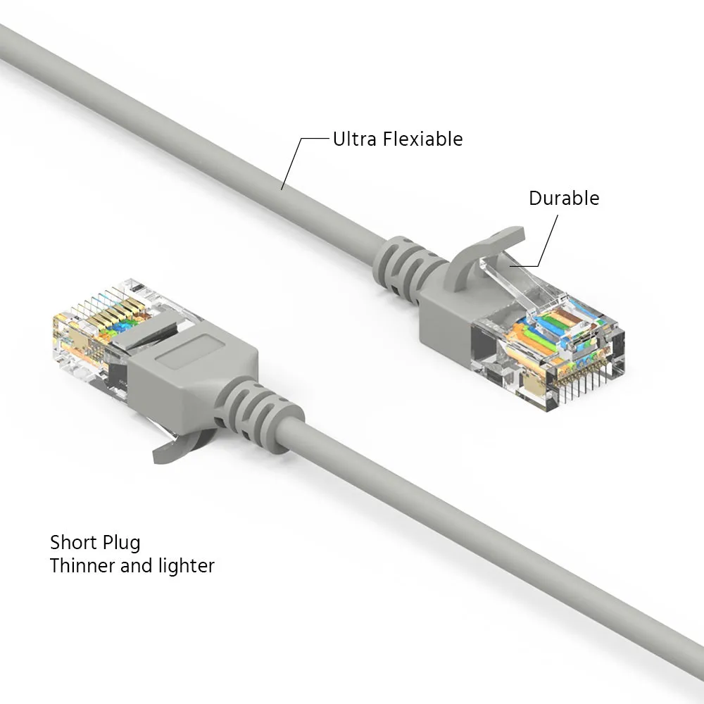 0.5Ft Cat6A UTP Slim Ethernet Network Booted Cable 28AWG Gray