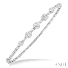 1 1/10 Ctw Lovebright Circular Mounts Baguette & Round Cut Diamond Bangle in 14K White Gold