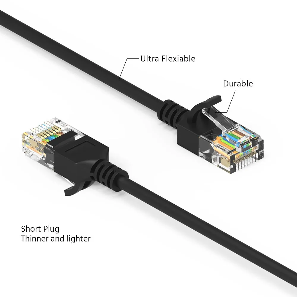 10Ft Cat6A UTP Slim Ethernet Network Booted Cable 28AWG Black