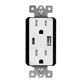 15 Amp Duplex Outlet with 5.8A USB-A/C Outlet Tamper-Resistant, White