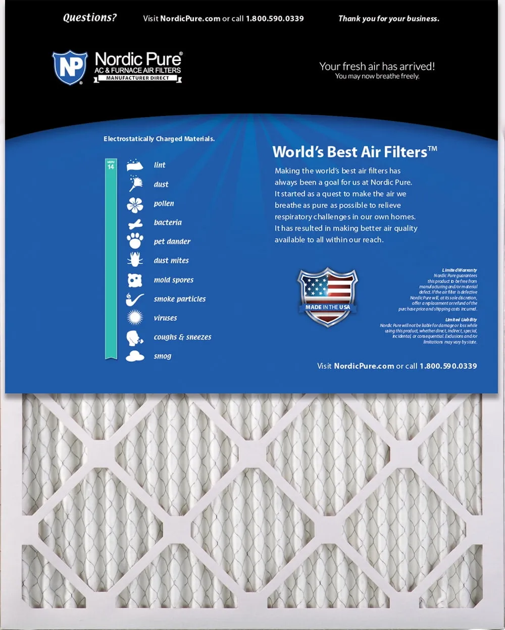 16x25x1 (15_1/2x24_1/2) Pleated MERV 14 Air Filters 24 Pack