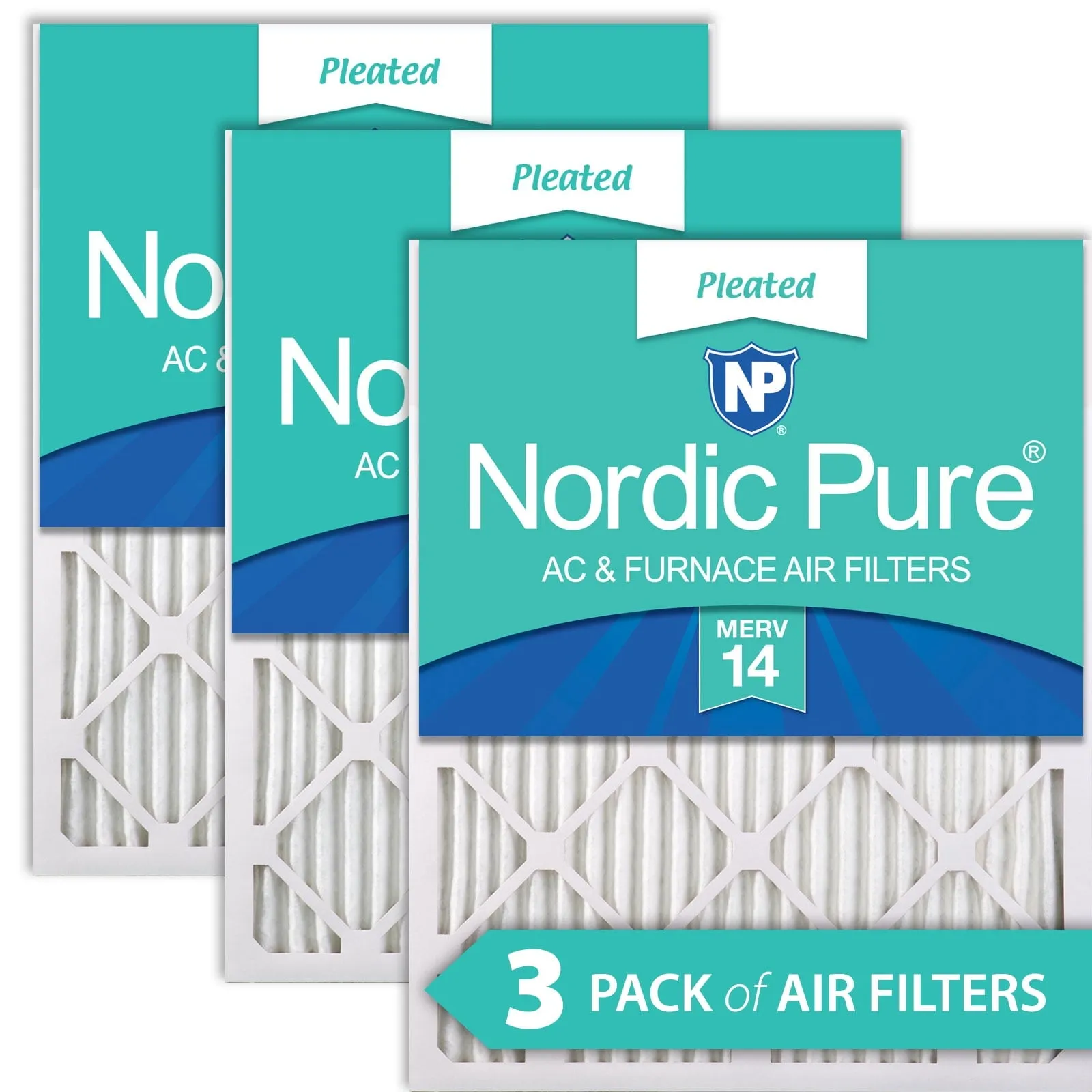 16x25x1 (15_1/2x24_1/2) Pleated MERV 14 Air Filters 3 Pack