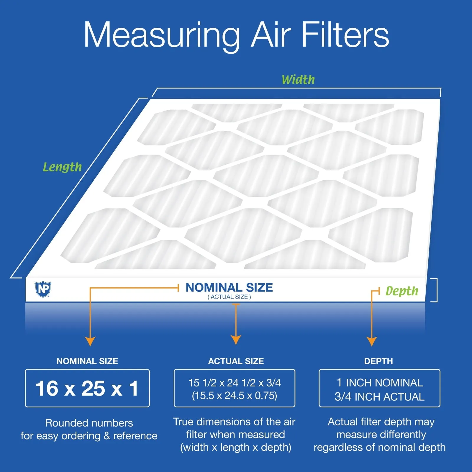 16x25x1 (15_1/2x24_1/2) Pleated MERV 14 Air Filters 3 Pack