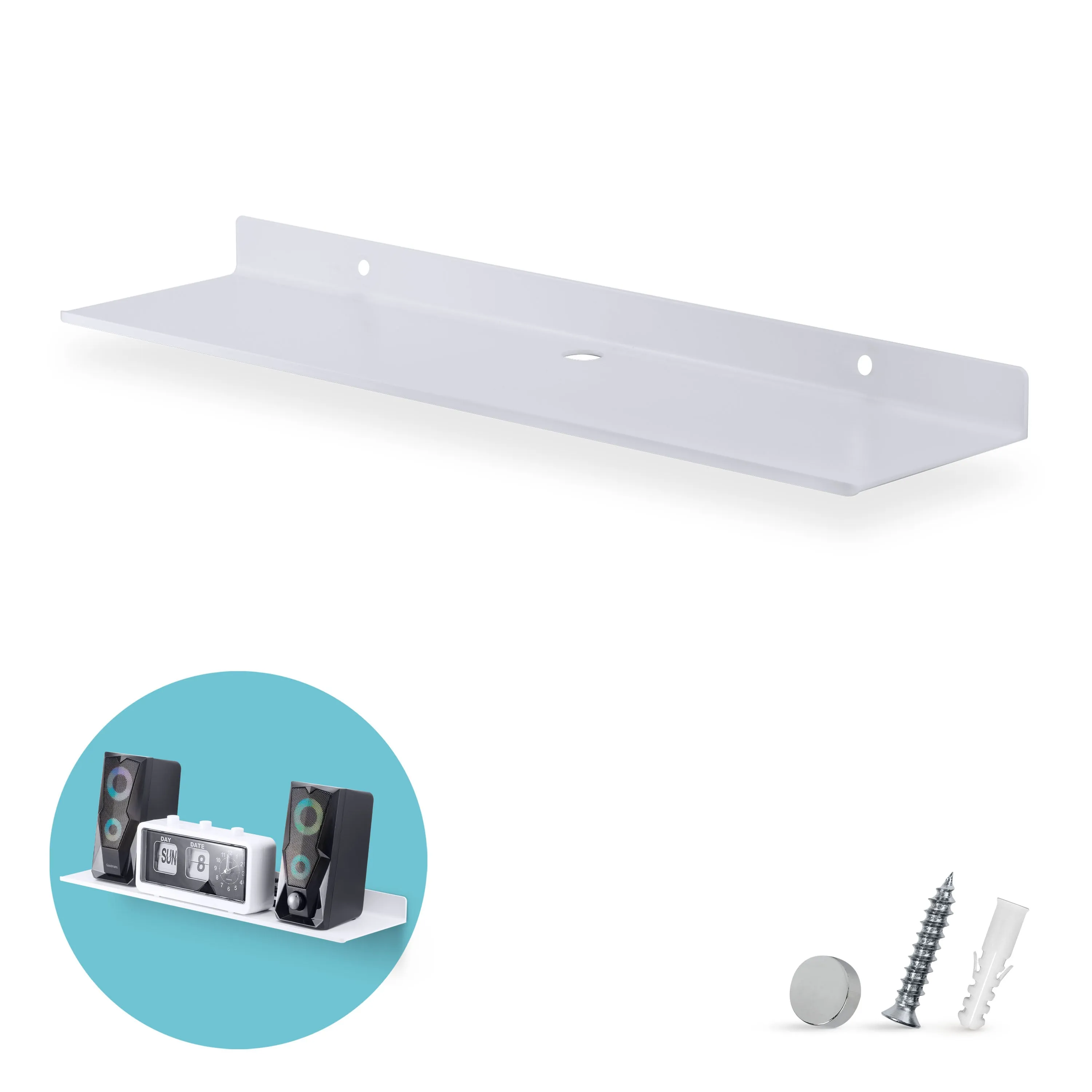 2-Pack 19.5" Floating Universal Metal Wall Shelf for Books, Organizer, Speakers, Plants, Cameras, Books, Decor Display, Storage, Routers & More