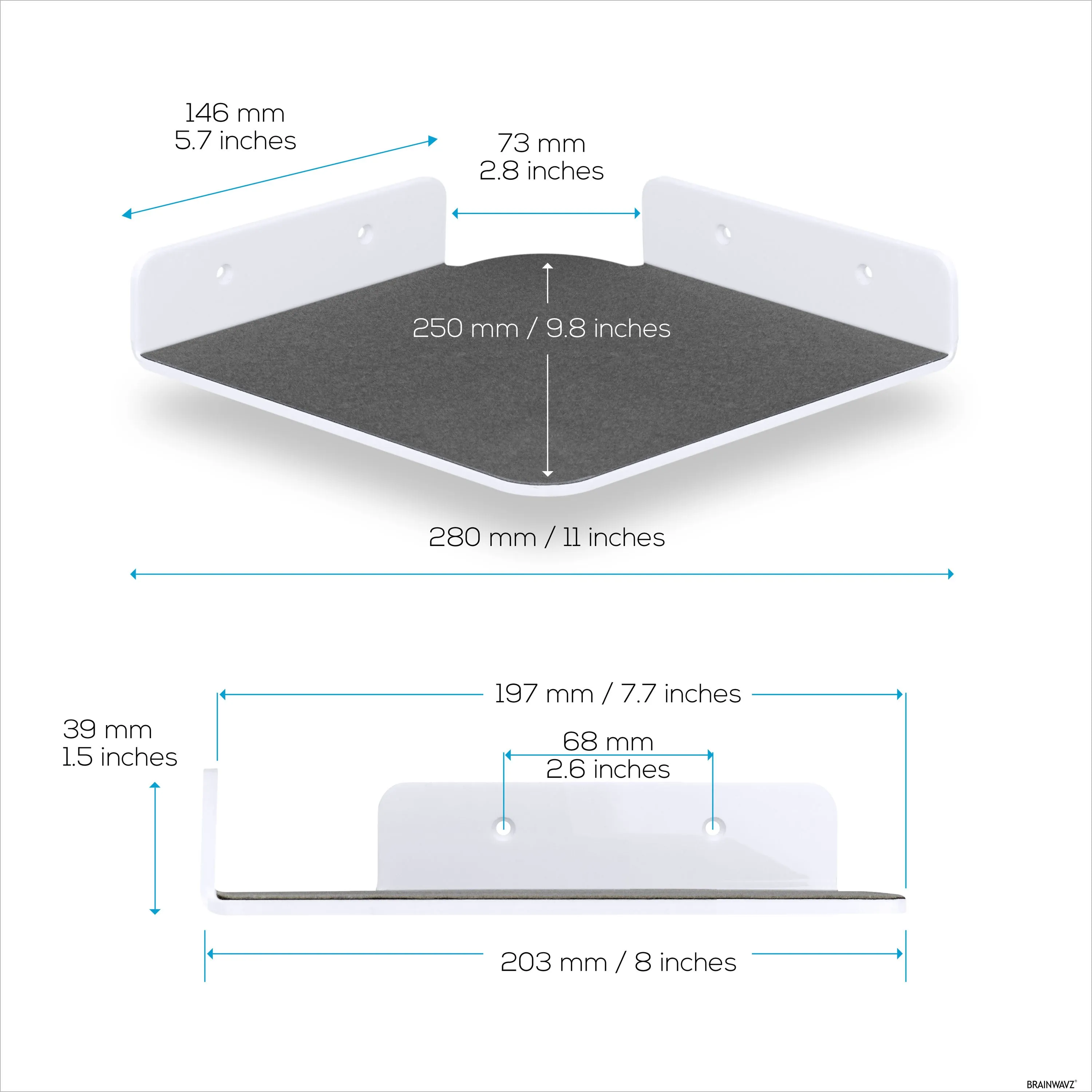 2-Pack 8” Corner Floating Shelf for Speakers, Books, Decor, Plants, Cameras, Photos, Kitchen, Bathroom, Routers & More Universal Small Holder Acrylic Wall Shelves