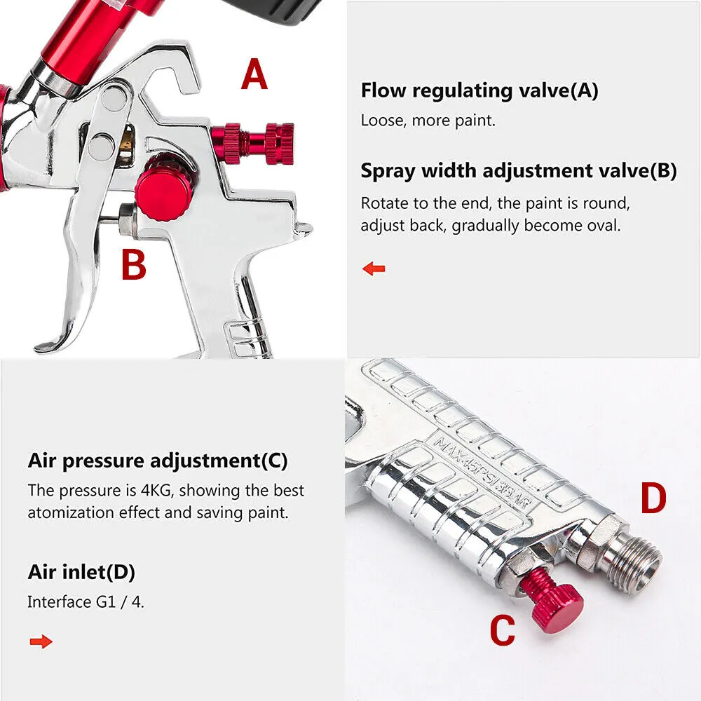 Adjustable HVLP Gravity Spray Gun Set with 3 Tips, 600CC