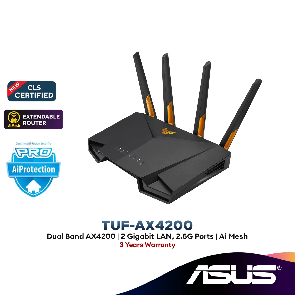 ASUS TUF Gaming AX4200 (TUF-AX4200) Dual Band WiFi 6 Gaming Router with Mobile Game Mode, 3 steps port forwarding, 2.5Gbps port, AiMesh for mesh WiFi, AiProtection Pro network security