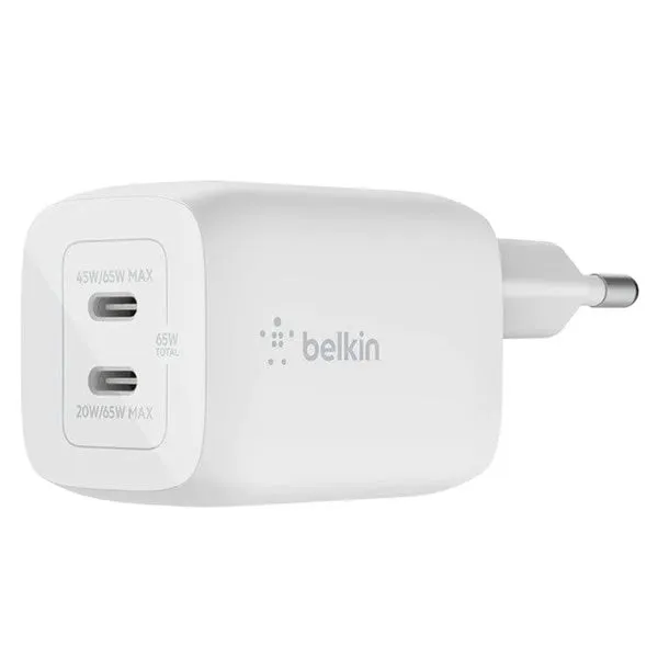 BELKIN Dual USB Type-C GaN Wall Charger with PPS 65W - White