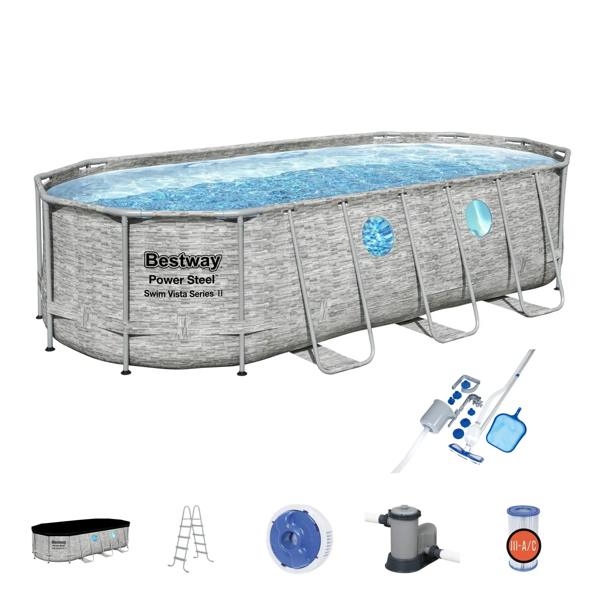 Bestway 14ft x 8ft x 40in Power Pool Set with Cleaning Vacuum & Maintenance Kit