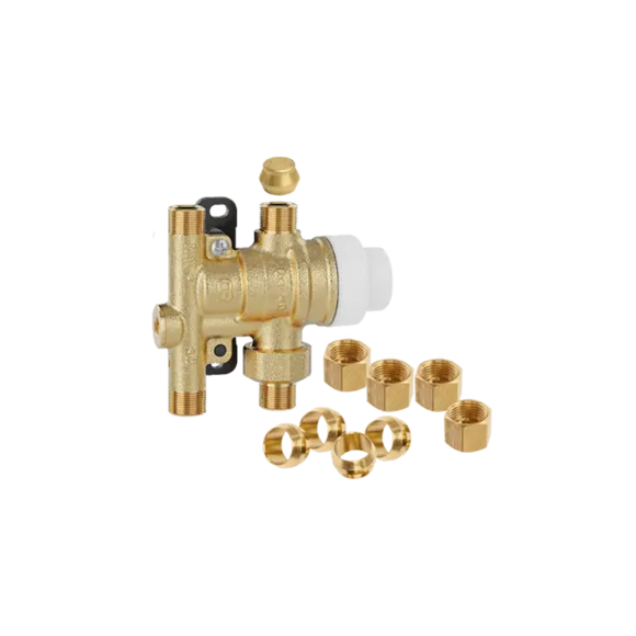 Caleffi 521201AP  SinkMixer™ 4-Way Anti-Scald Point-of-Use Thermostatic Mixing Valve, 3/8" Compression, with fittings