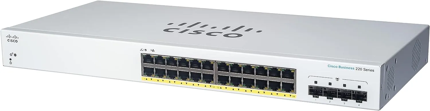 Cisco Business CBS220 24-Port Gigabit (382W PoE )   4-Port Gigabit SFP Uplink Smart Switch (CBS220-24FP-4G-UK / NE-2224A4G)