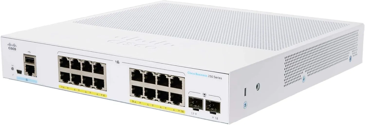 Cisco Business CBS250 16-Port Gigabit Ethernet (PoE  120W)   2-Port Gigabit SFP uplink 智能交換機 (CBS250-16P-2G-UK / NE-2516P2G) 有限終生保用