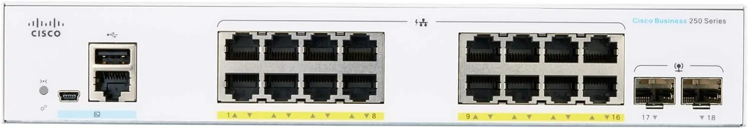 Cisco Business CBS250 16-Port Gigabit Ethernet (PoE  120W)   2-Port Gigabit SFP uplink 智能交換機 (CBS250-16P-2G-UK / NE-2516P2G) 有限終生保用