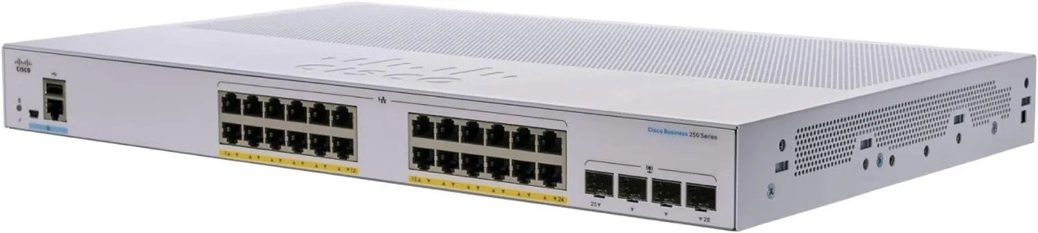 Cisco Business CBS250 24-Port Gigabit Ethernet (195W PoE )   4-Port 10G SFP  Uplink 智能交換機 (CBS250-24P-4X-UK / NE-2524P4X) 有限終生保用