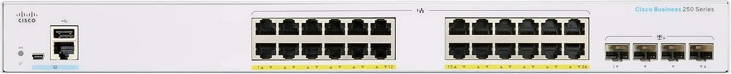 Cisco Business CBS250 24-Port Gigabit Ethernet (195W PoE )   4-Port 10G SFP  Uplink 智能交換機 (CBS250-24P-4X-UK / NE-2524P4X) 有限終生保用