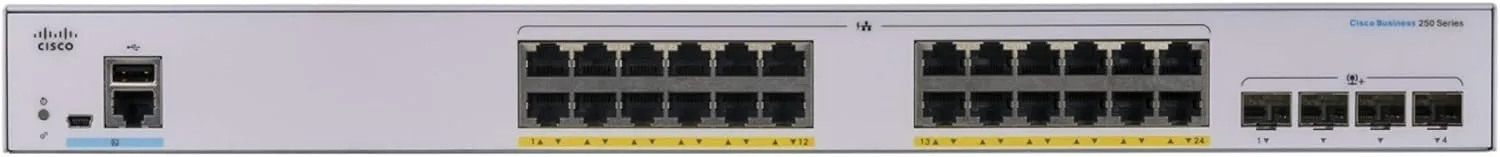 Cisco Business CBS250 24-Port Gigabit Ethernet (370W PoE )   4-Port 10G SFP  uplink 智能交換機 (CBS250-24FP-4X-UK / NE-2524A4X) 有限終生保用