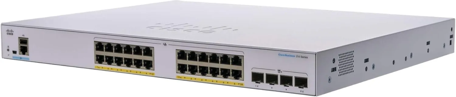 Cisco Business CBS250 24-Port Gigabit Ethernet (370W PoE )   4-Port 10G SFP  uplink 智能交換機 (CBS250-24FP-4X-UK / NE-2524A4X) 有限終生保用