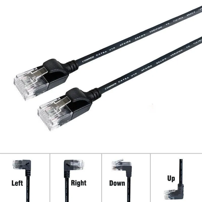 COMNEN Cat6a Ethernet Cable: 10Gbps High-Speed Patch Cord for Devices - 90 Degree Connectors