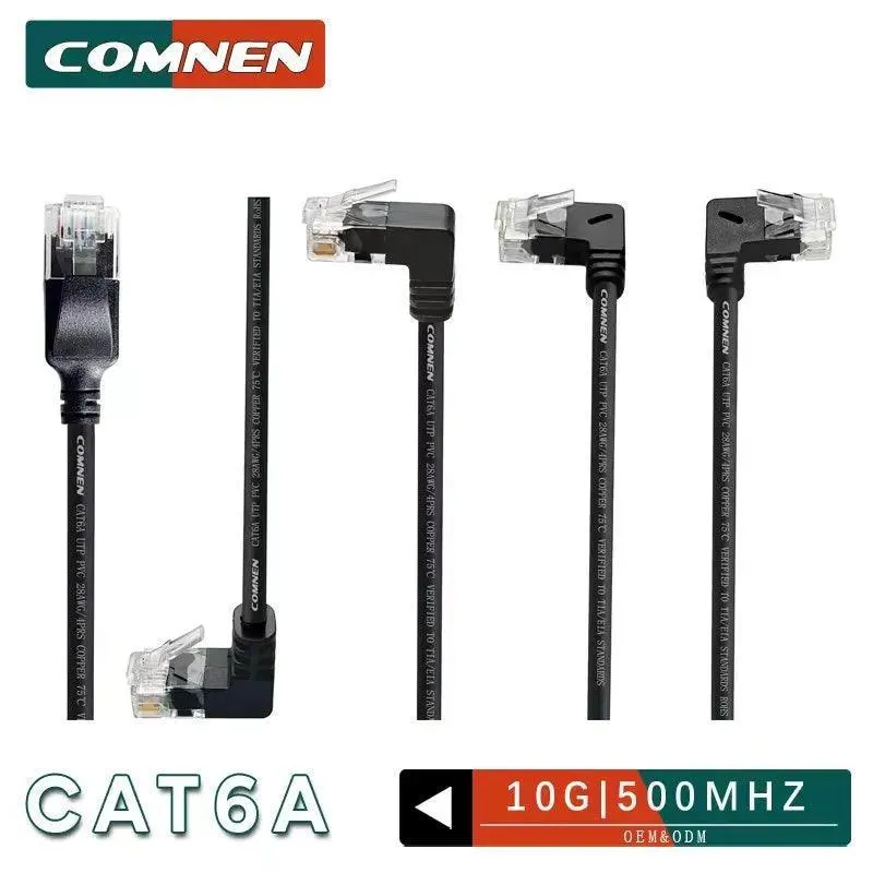 COMNEN Cat6a Ethernet Cable: 10Gbps High-Speed Patch Cord for Devices - 90 Degree Connectors