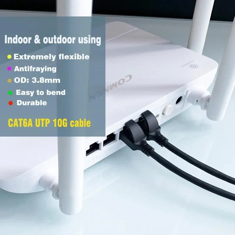 COMNEN Cat6a Ethernet Cable: 10Gbps High-Speed Patch Cord for Devices - 90 Degree Connectors