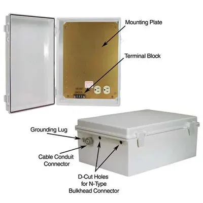 IN STOCK! L-com NBP141004-100 Weatherproof Enclosure, 14x10x4in, 120VAC w/ Hook & Loop Mounting, NB Series