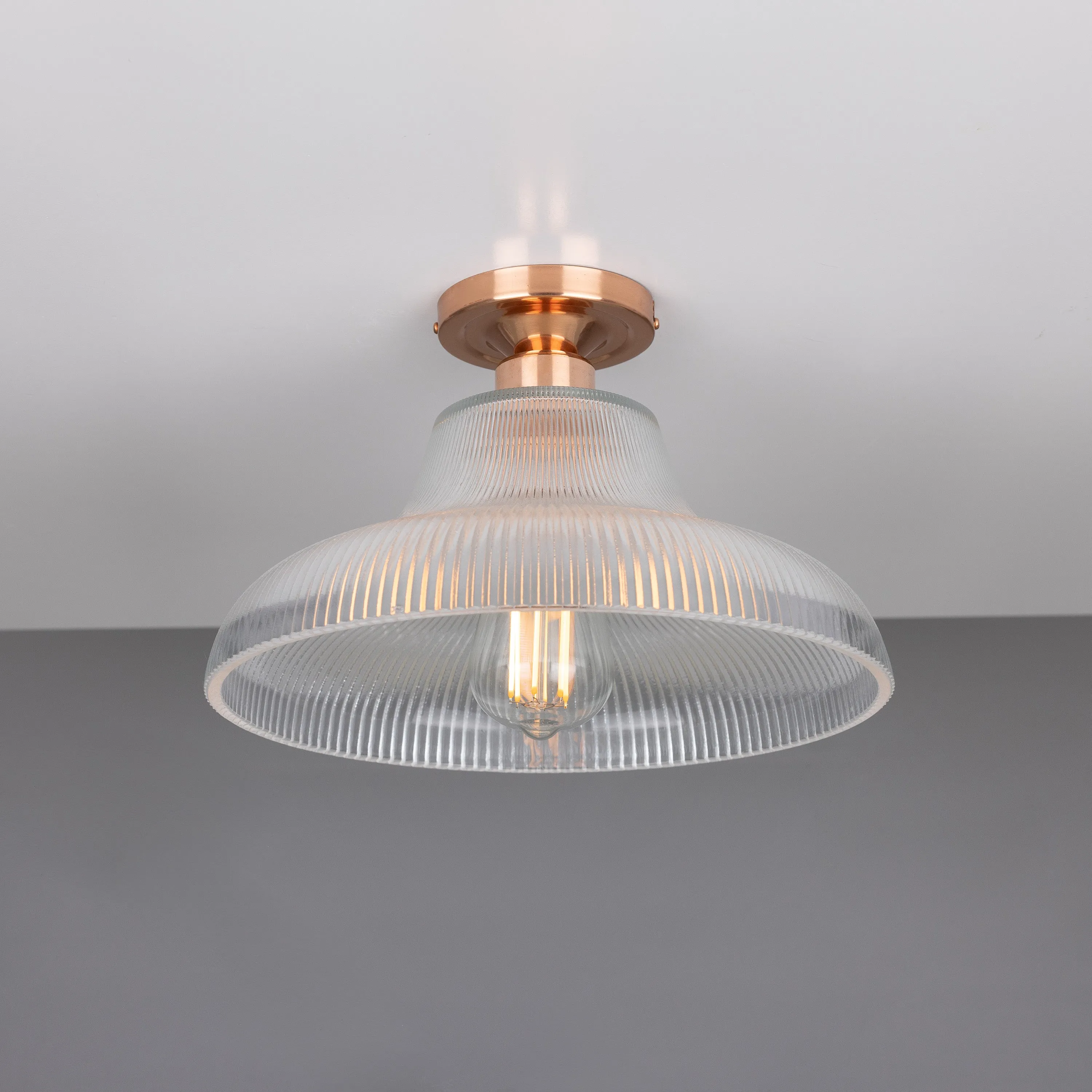 Mono Industrial Holophane Glass Flush Ceiling Light