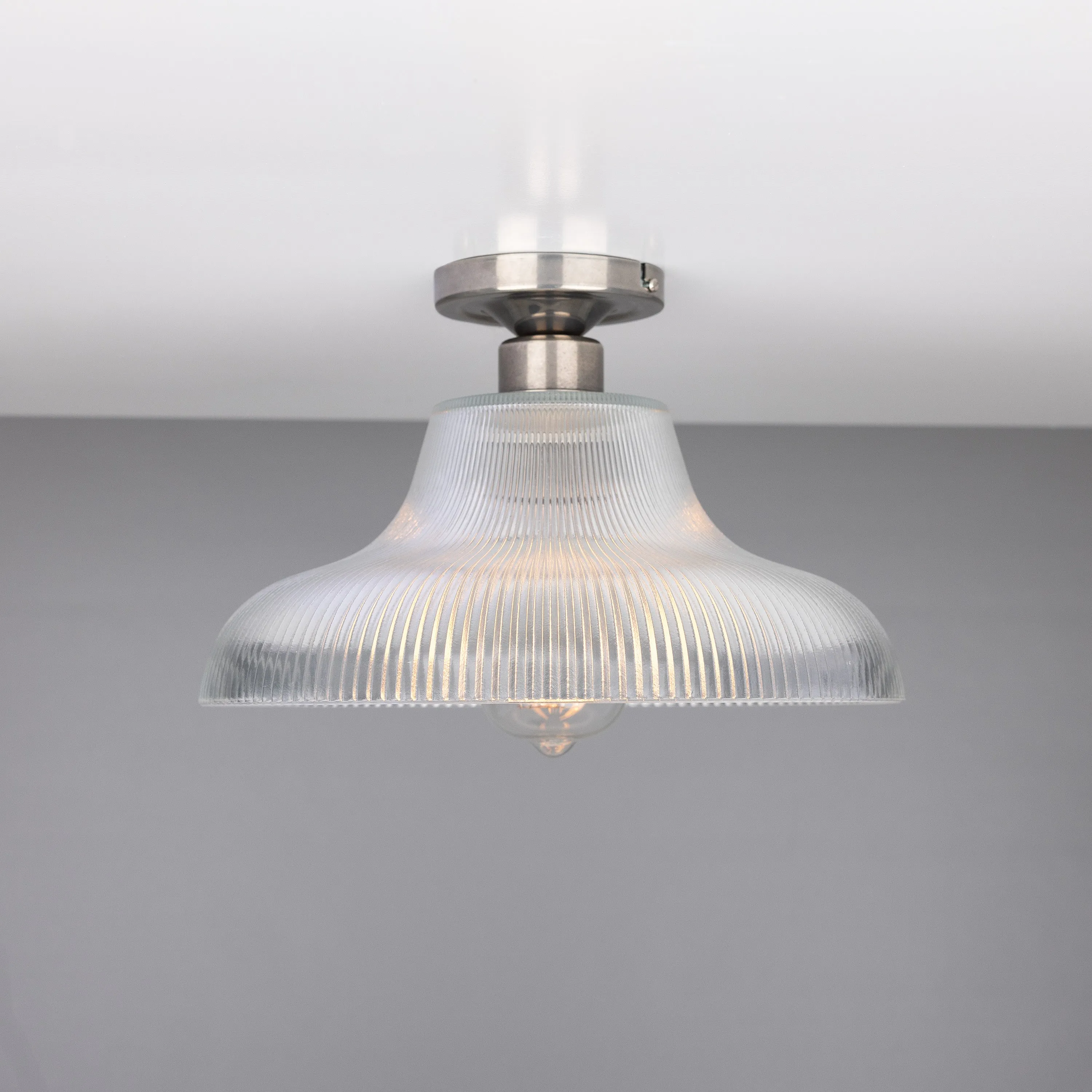 Mono Industrial Holophane Glass Flush Ceiling Light