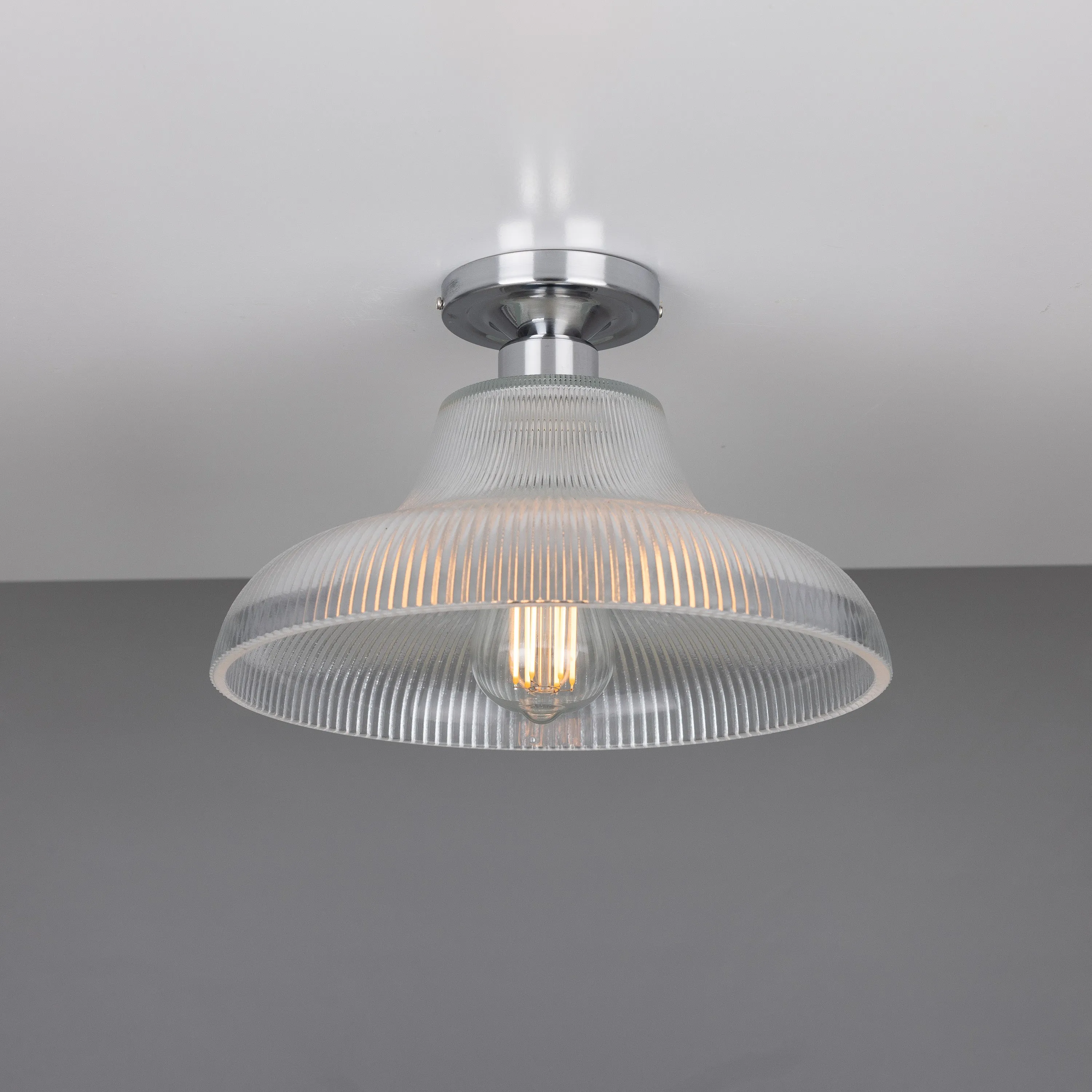 Mono Industrial Holophane Glass Flush Ceiling Light