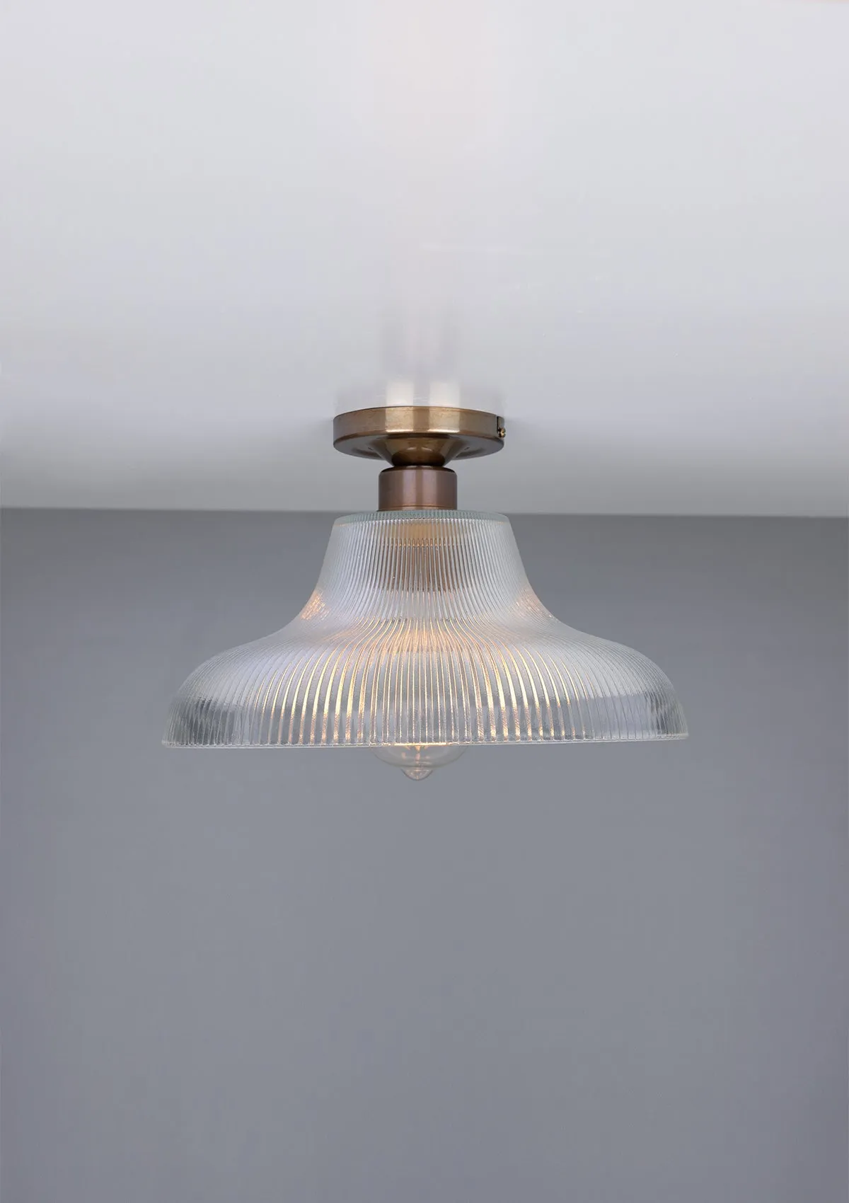 Mono Industrial Holophane Glass Flush Ceiling Light