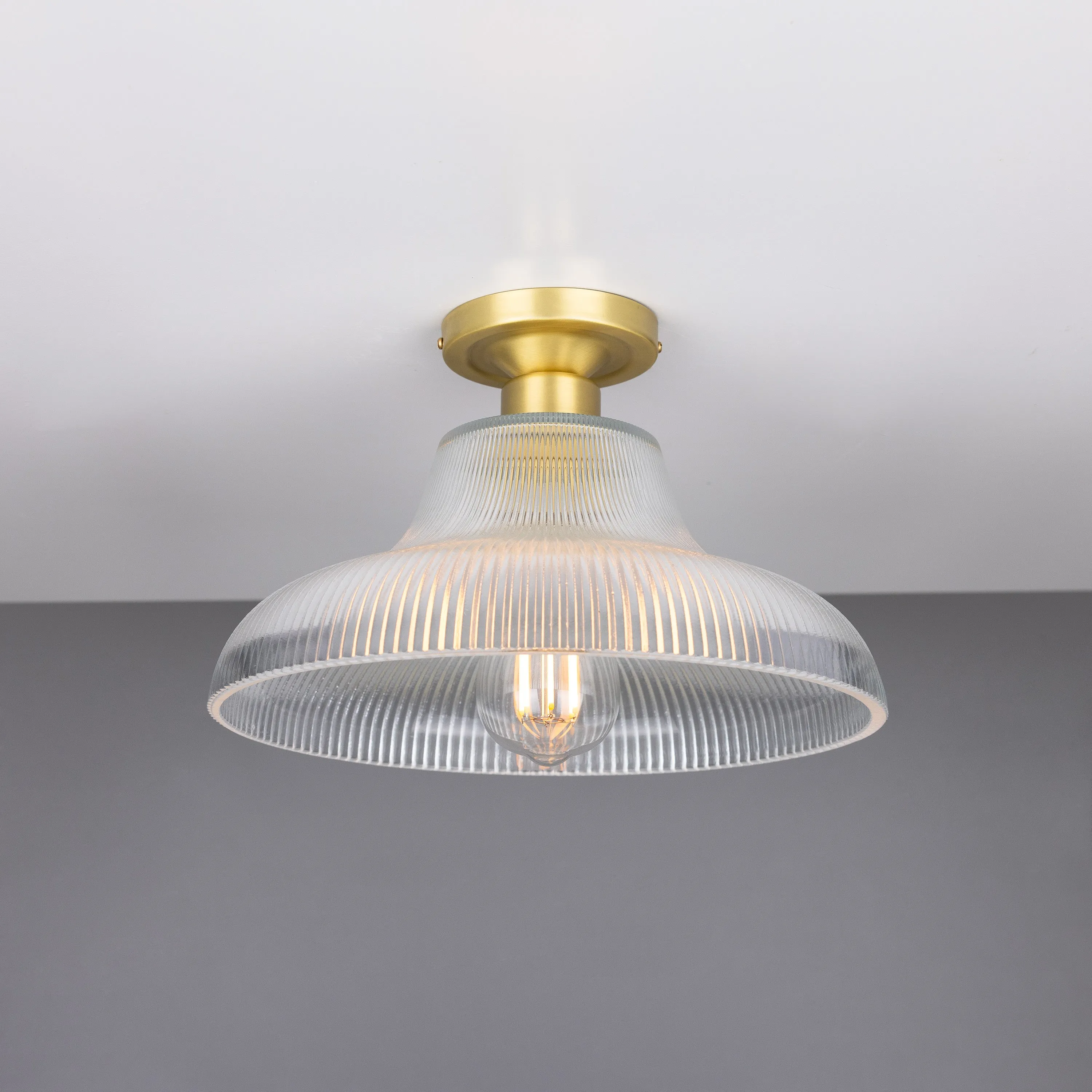 Mono Industrial Holophane Glass Flush Ceiling Light