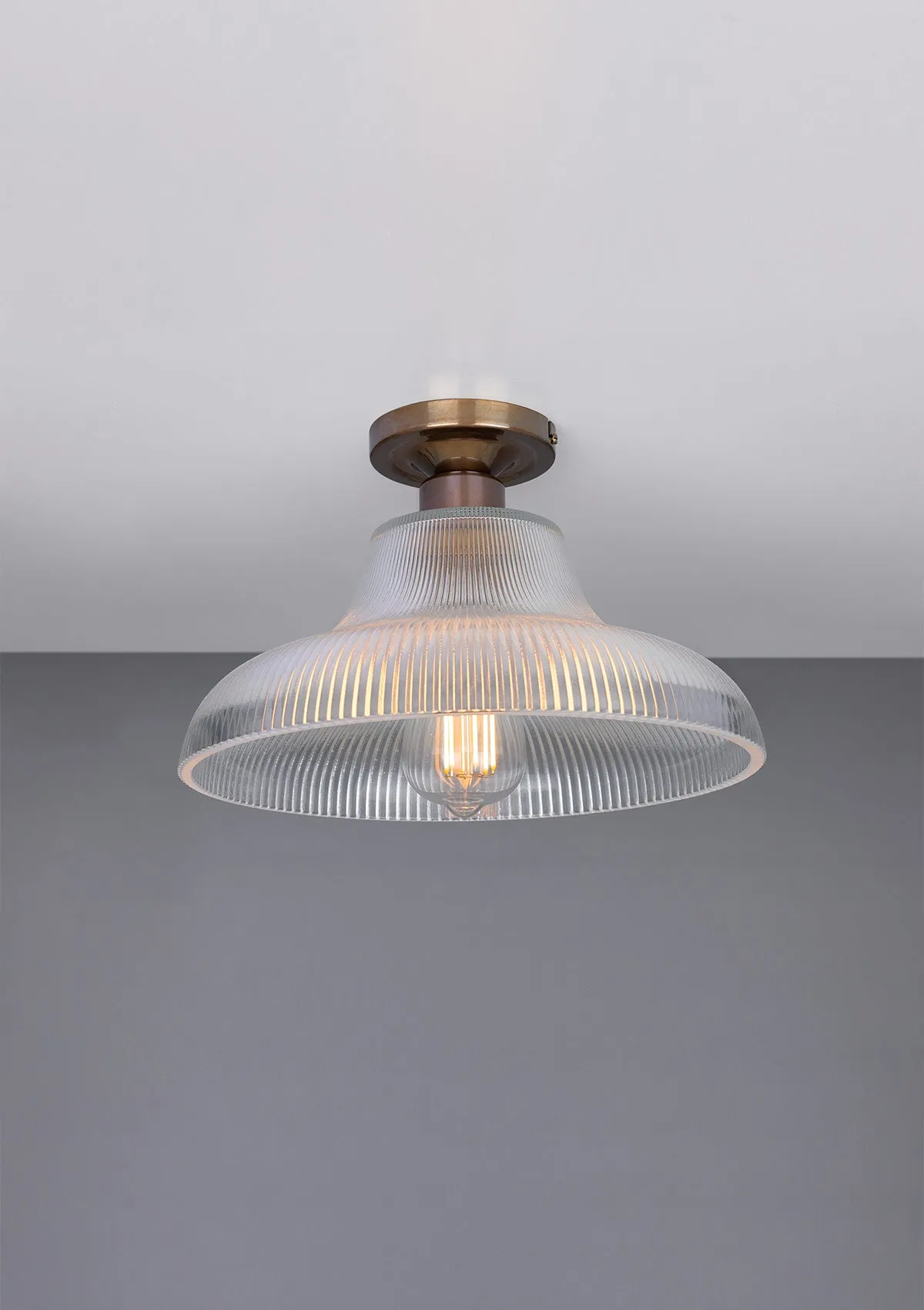 Mono Industrial Holophane Glass Flush Ceiling Light