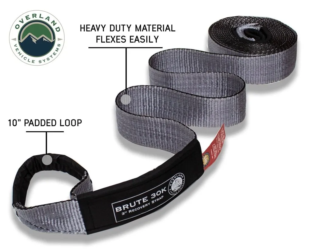 Overland Vehicle Systems 30,000 lb Tow Strap 3" x 30 foot With Black Ends & Storage Bag