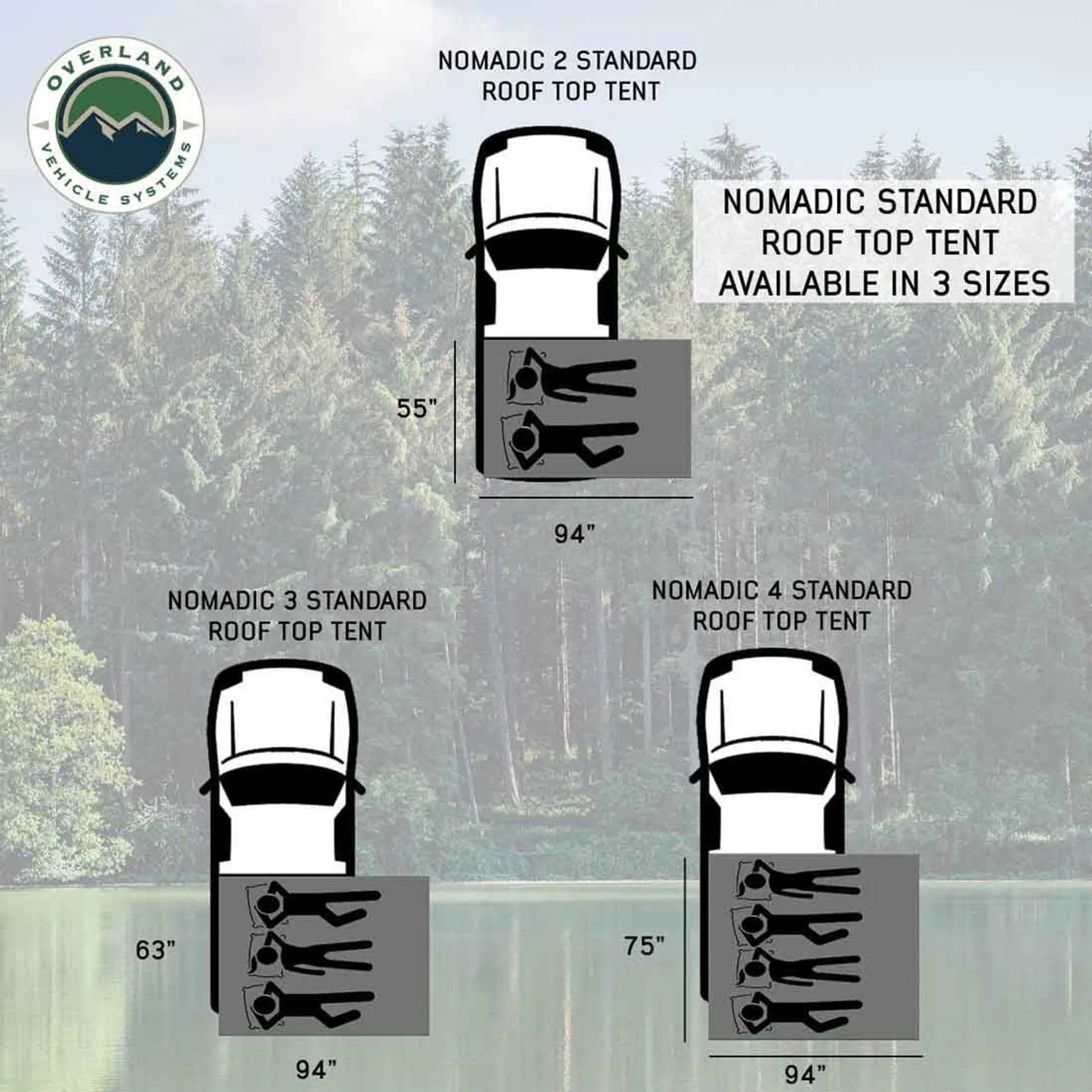 Overland Vehicle Systems HD Nomadic 2 Standard Soft Shell Roof Top Tent - Grey Body & Green Rainfly