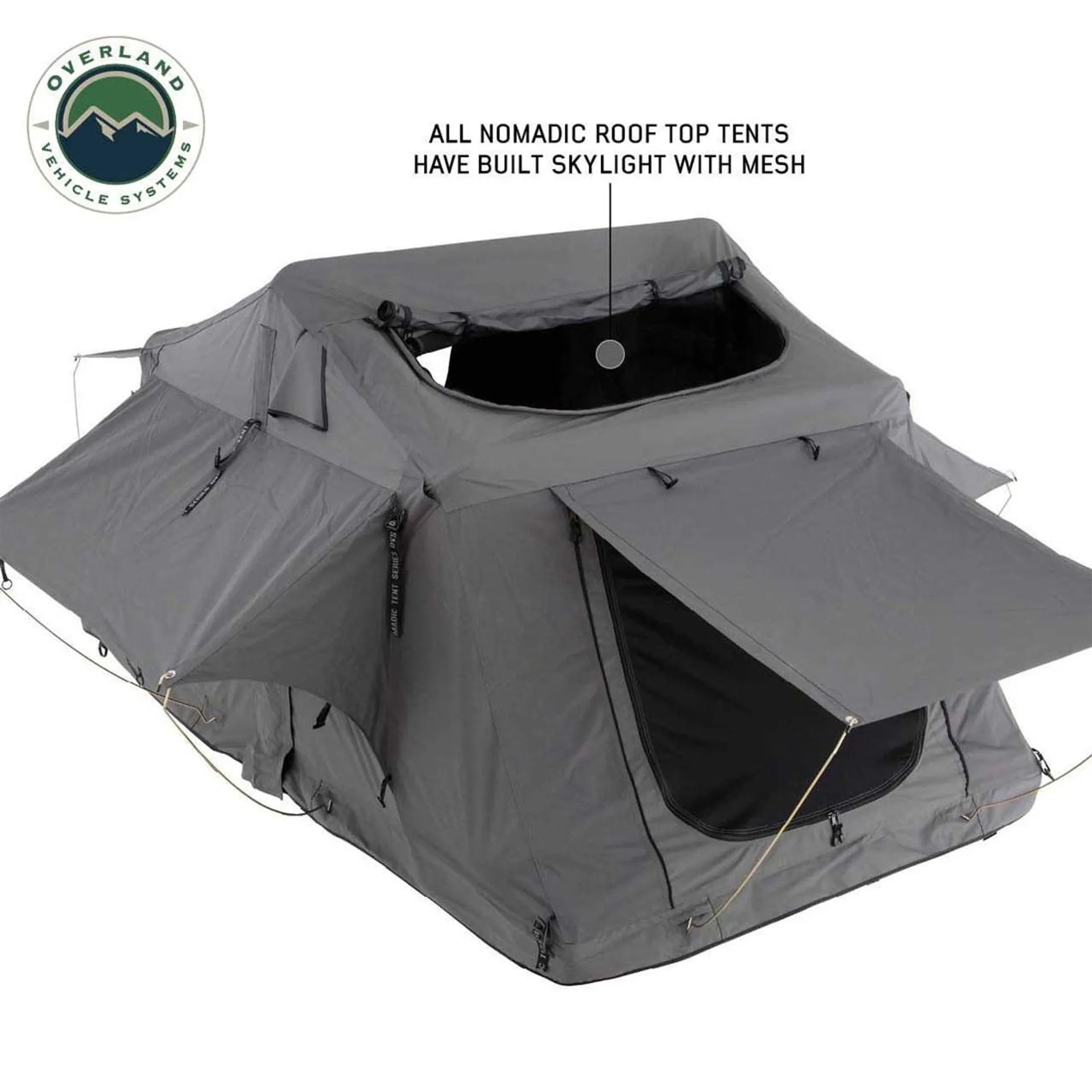 Overland Vehicle Systems HD Nomadic 2 Standard Soft Shell Roof Top Tent - Grey Body & Green Rainfly