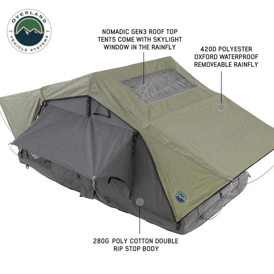 Overland Vehicle Systems HD Nomadic 2 Standard Soft Shell Roof Top Tent - Grey Body & Green Rainfly