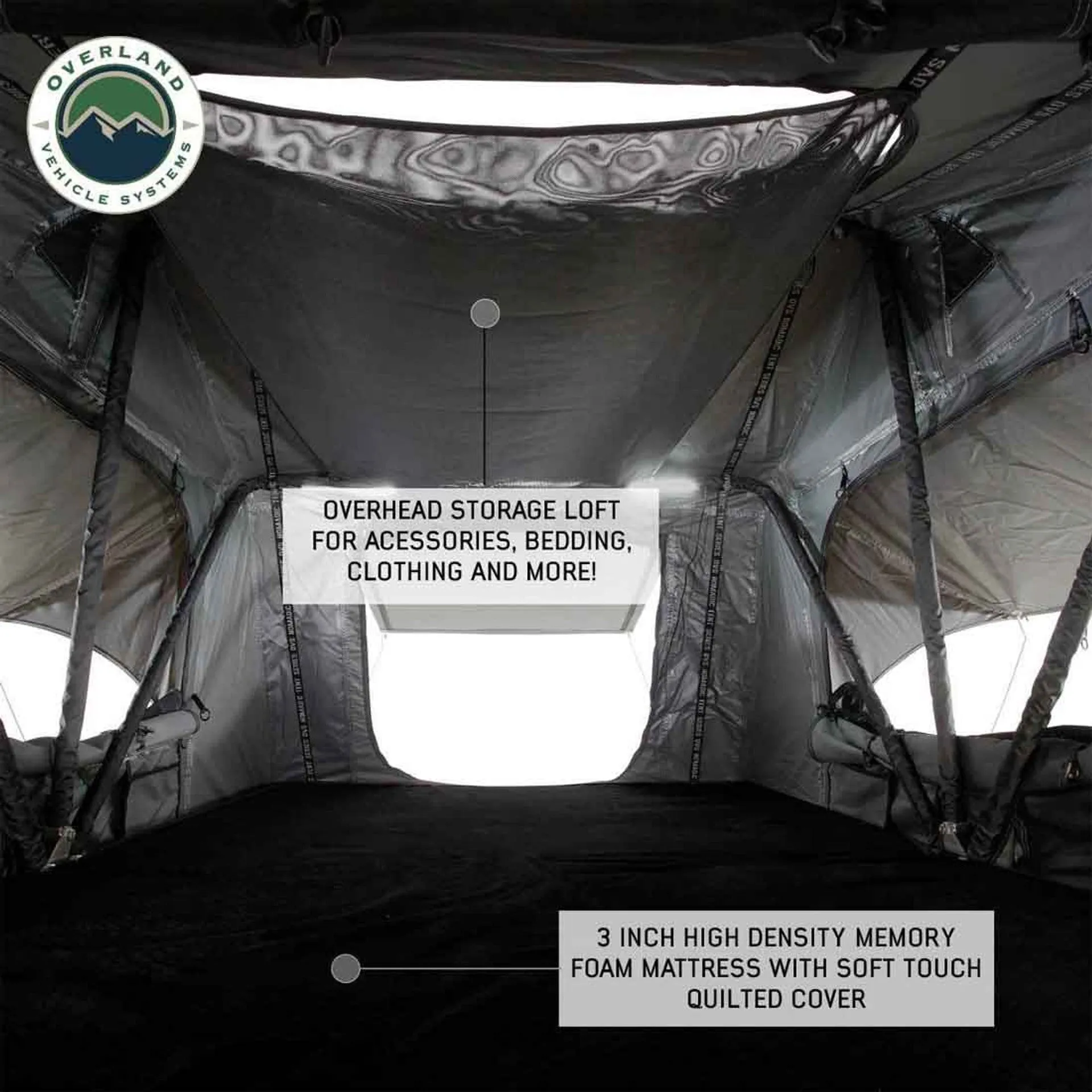 Overland Vehicle Systems HD Nomadic 2 Standard Soft Shell Roof Top Tent - Grey Body & Green Rainfly