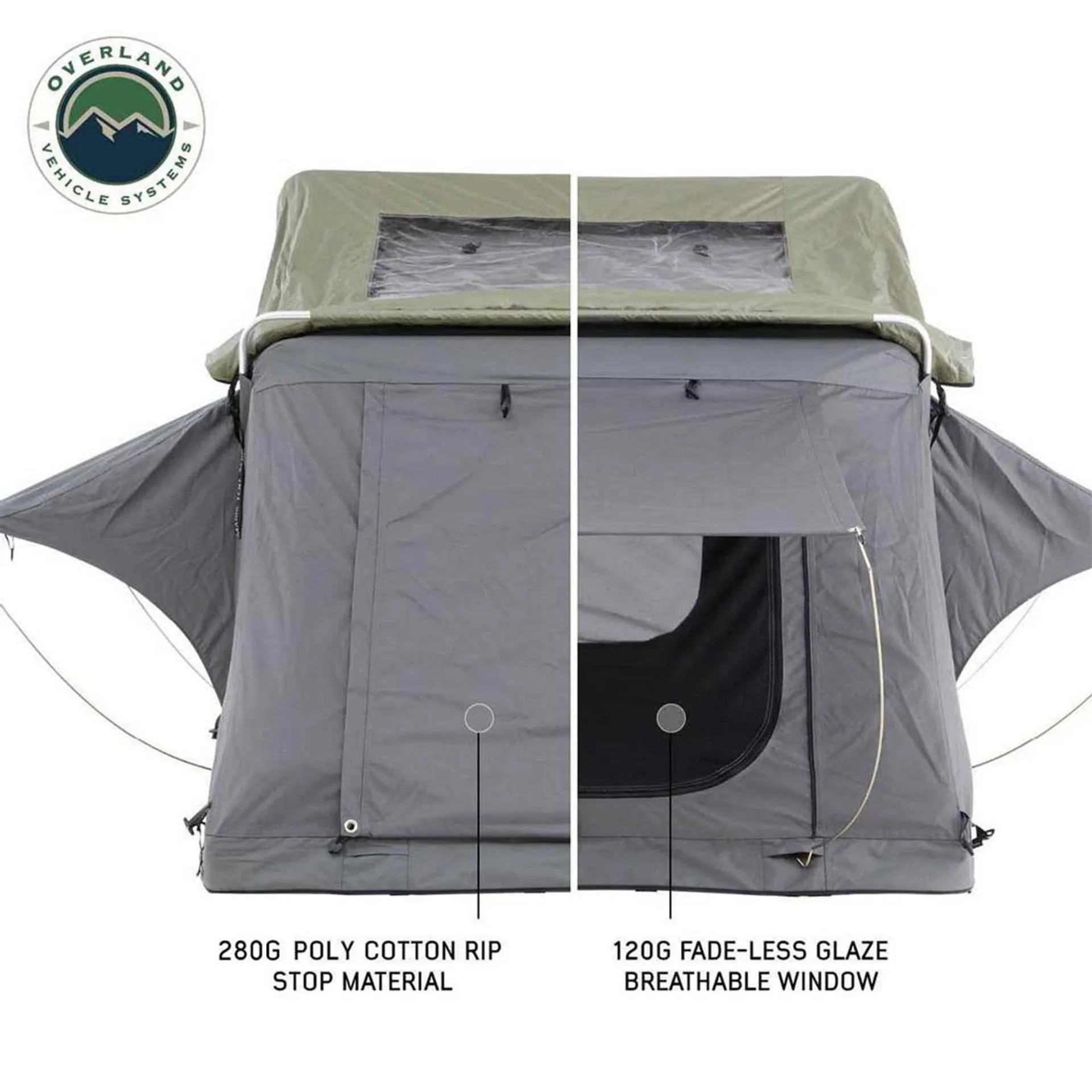 Overland Vehicle Systems HD Nomadic 2 Standard Soft Shell Roof Top Tent - Grey Body & Green Rainfly