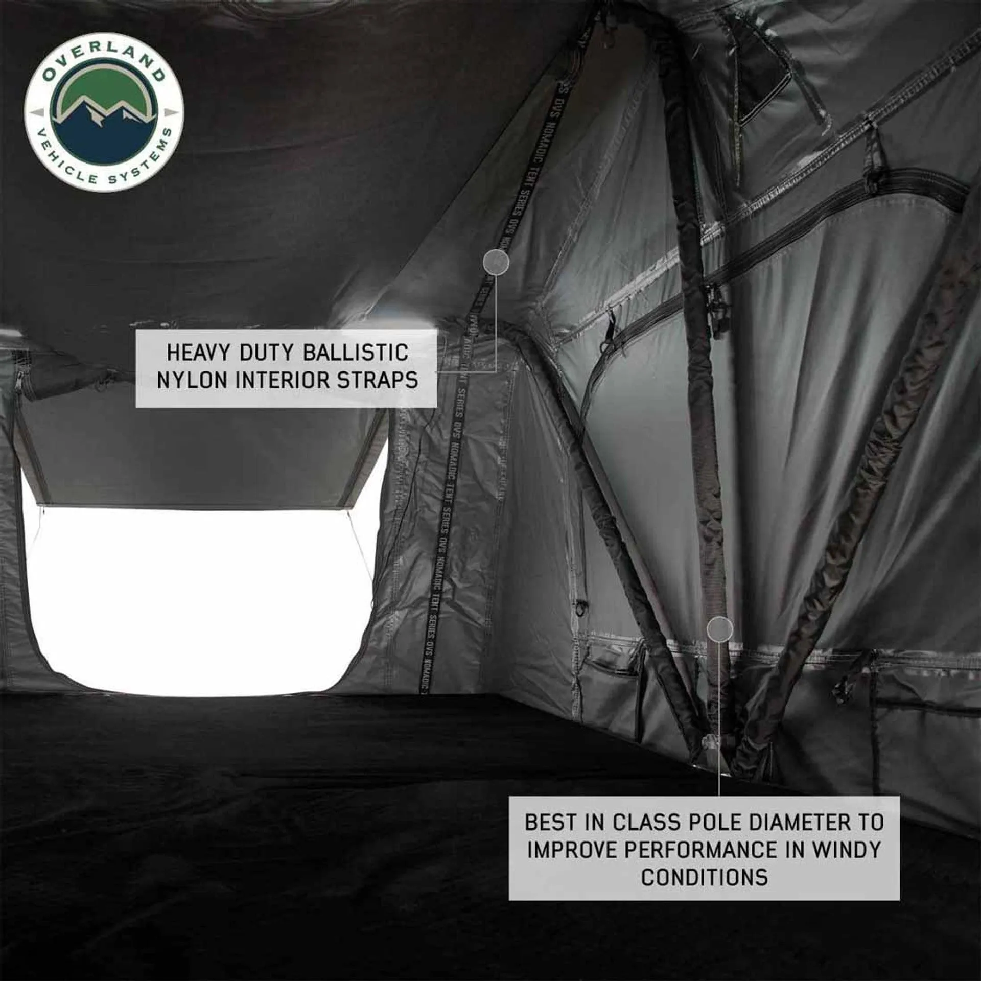 Overland Vehicle Systems HD Nomadic 2 Standard Soft Shell Roof Top Tent - Grey Body & Green Rainfly