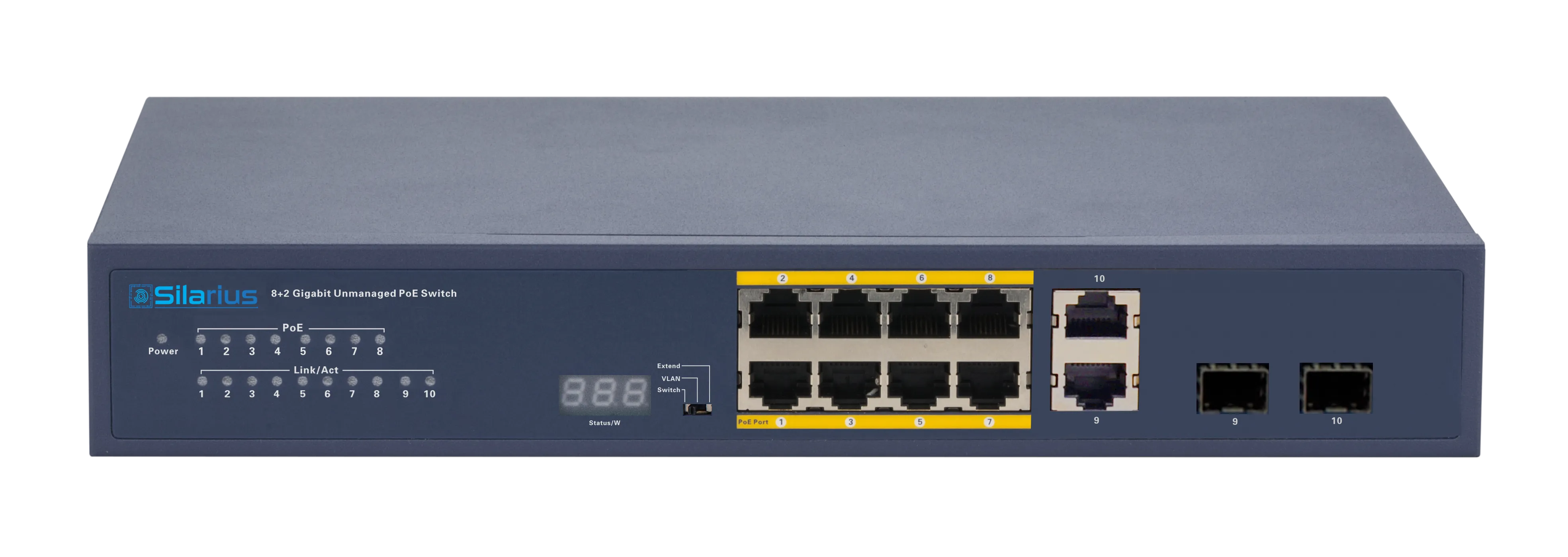 Silarius SIL-A8POE1G120 12 Ports POE  switch with 8 Gigabit Ports PoE , 2 Gigabit Uplinks, 2 SFP Slots Uplink, and POE indicator - 120W POE 