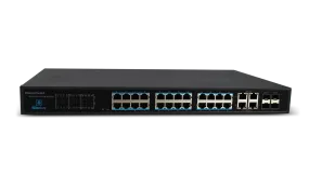 Silarius SIL-SW24POE 28 Ports POE switch with 24/100MB Ports PoE , 4 Gigabit Uplinks, and 4 SFP Slots Uplink - 370W POE