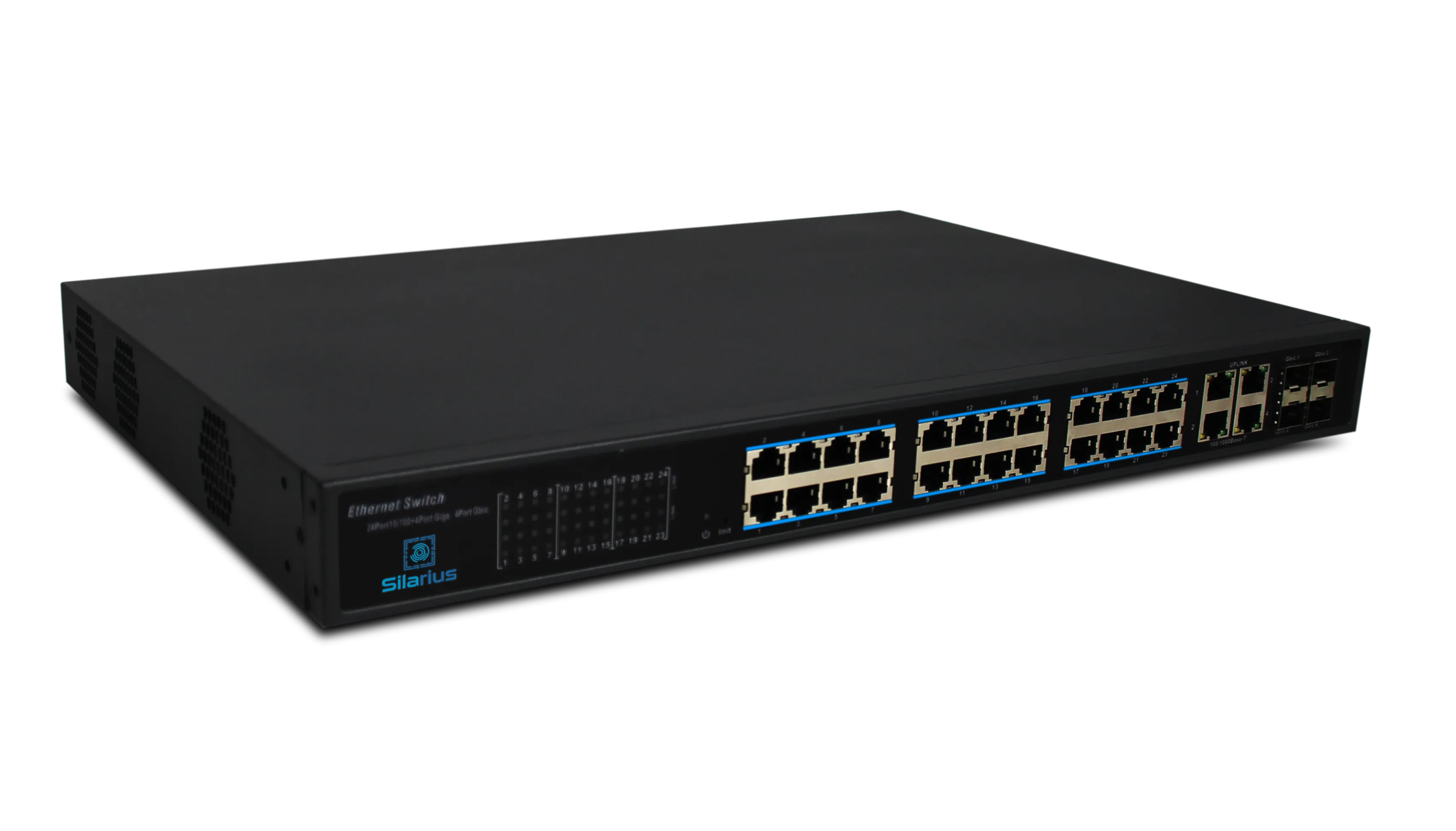 Silarius SIL-SW24POE 28 Ports POE switch with 24/100MB Ports PoE , 4 Gigabit Uplinks, and 4 SFP Slots Uplink - 370W POE