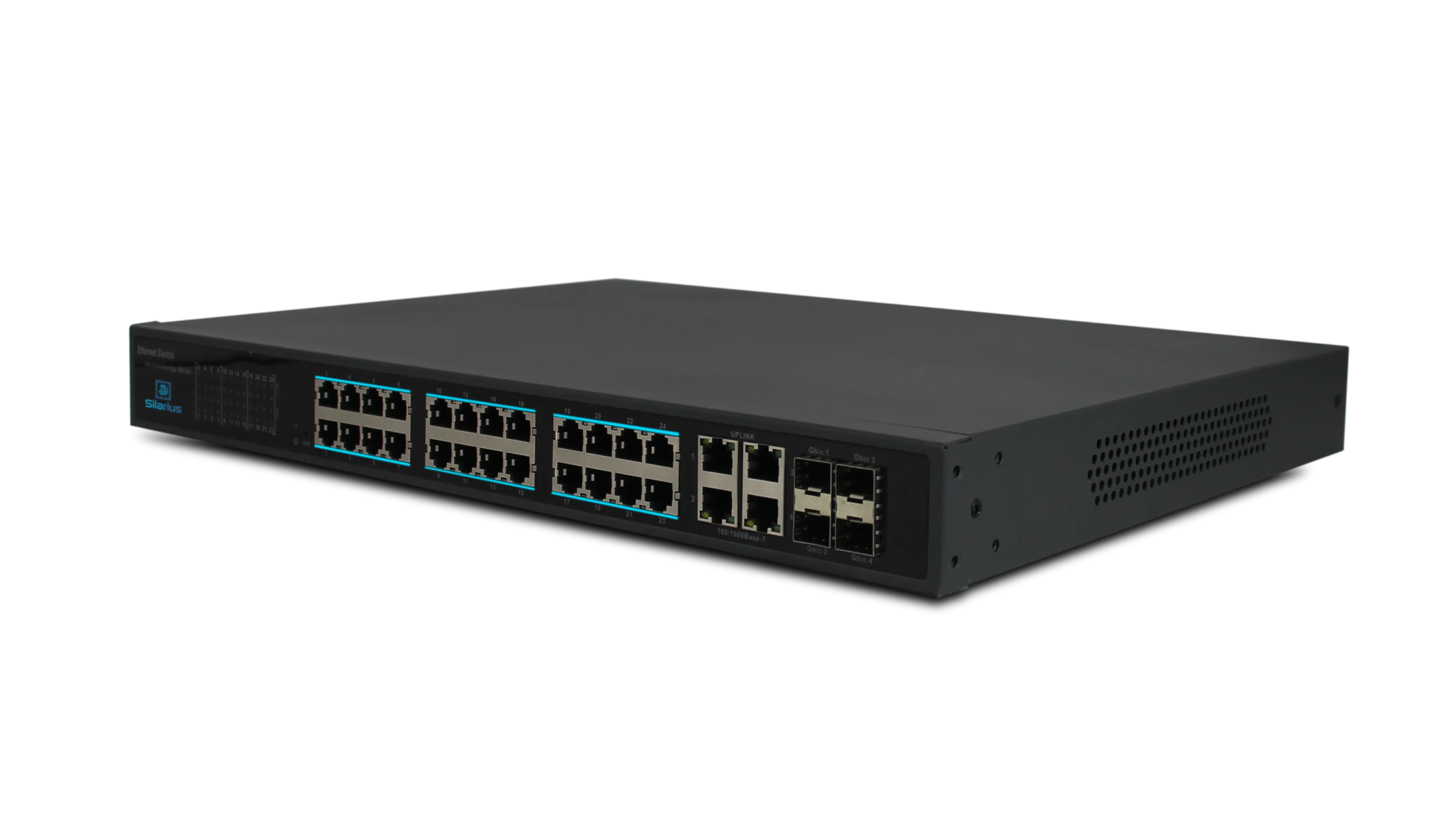 Silarius SIL-SW24POE 28 Ports POE switch with 24/100MB Ports PoE , 4 Gigabit Uplinks, and 4 SFP Slots Uplink - 370W POE