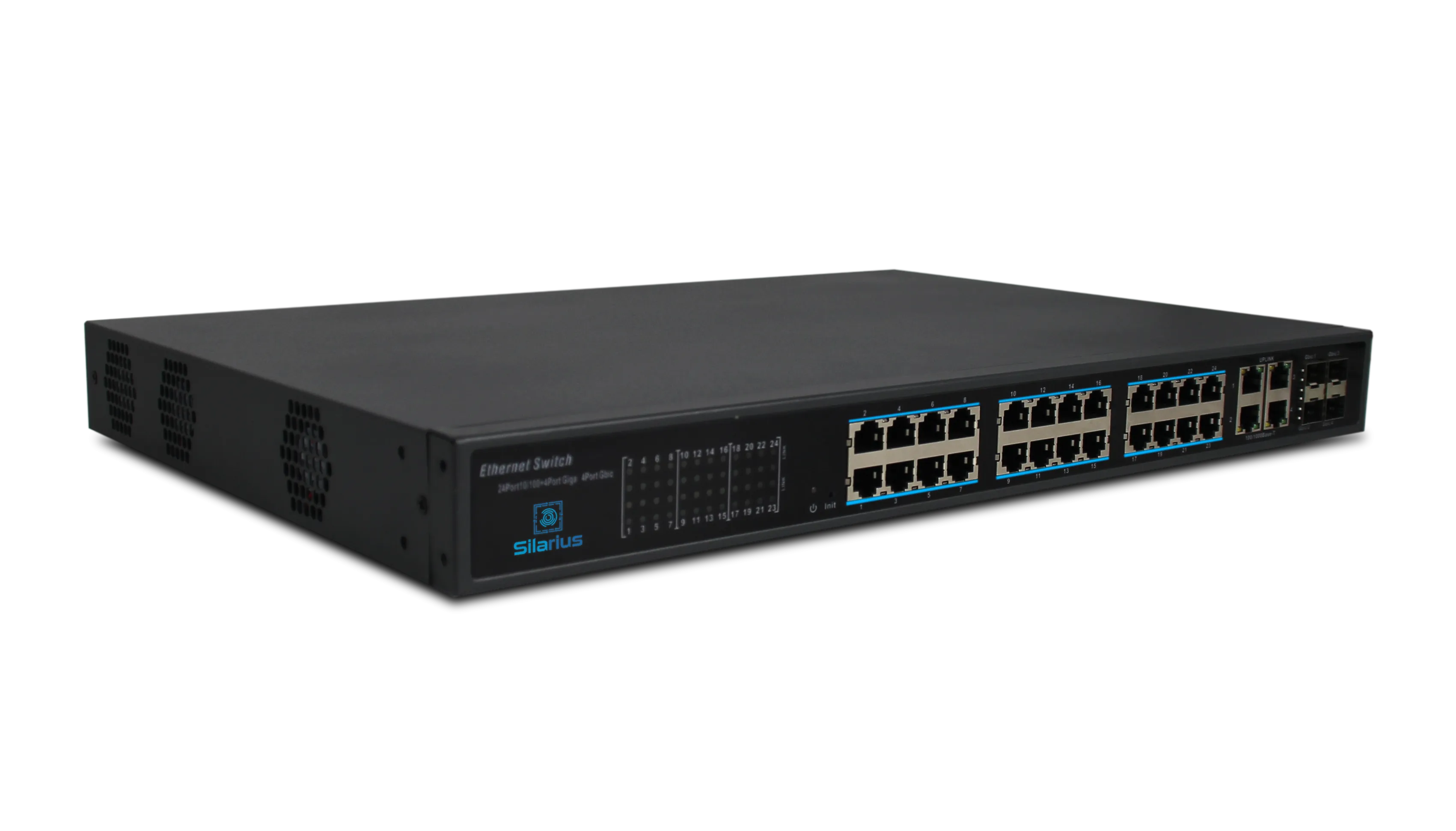 Silarius SIL-SW24POE 28 Ports POE switch with 24/100MB Ports PoE , 4 Gigabit Uplinks, and 4 SFP Slots Uplink - 370W POE