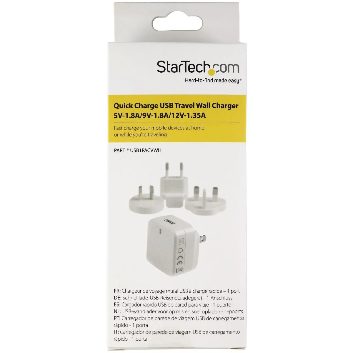 StarTech Quick Charge USB Travel Wall Charger for UK, Europe, & Australia