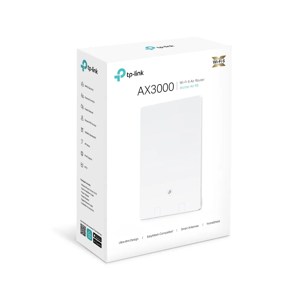 TP-Link Archer Air R5 AX3000 Dual-Band Wi-Fi 6 Ultra-Thin Air Router with EasyMesh HomeShield