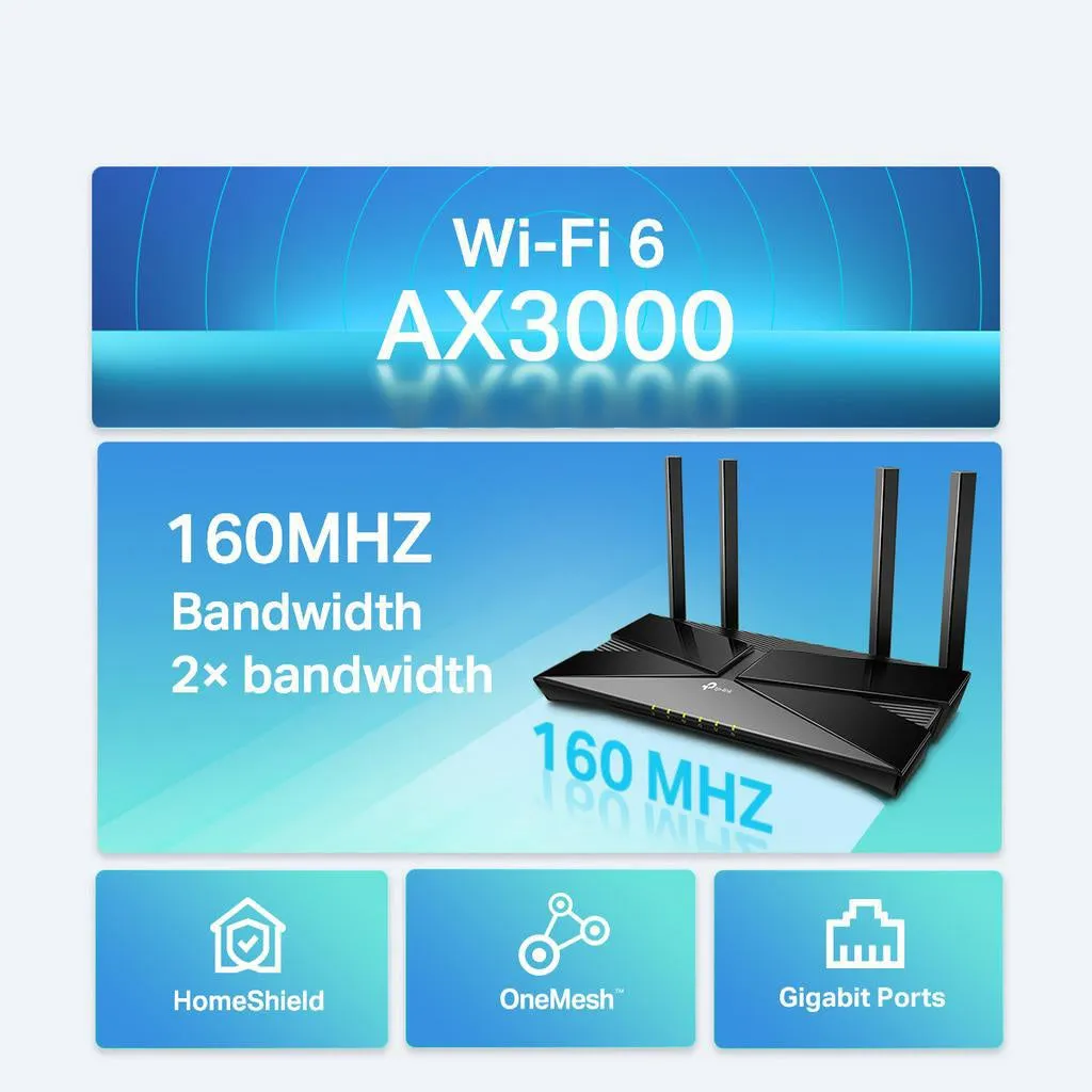 TP-Link Archer AX53 WiFi 6 Dual Band Gigabit AX3000 High Power Wireless OFDMA Router With EasyMesh