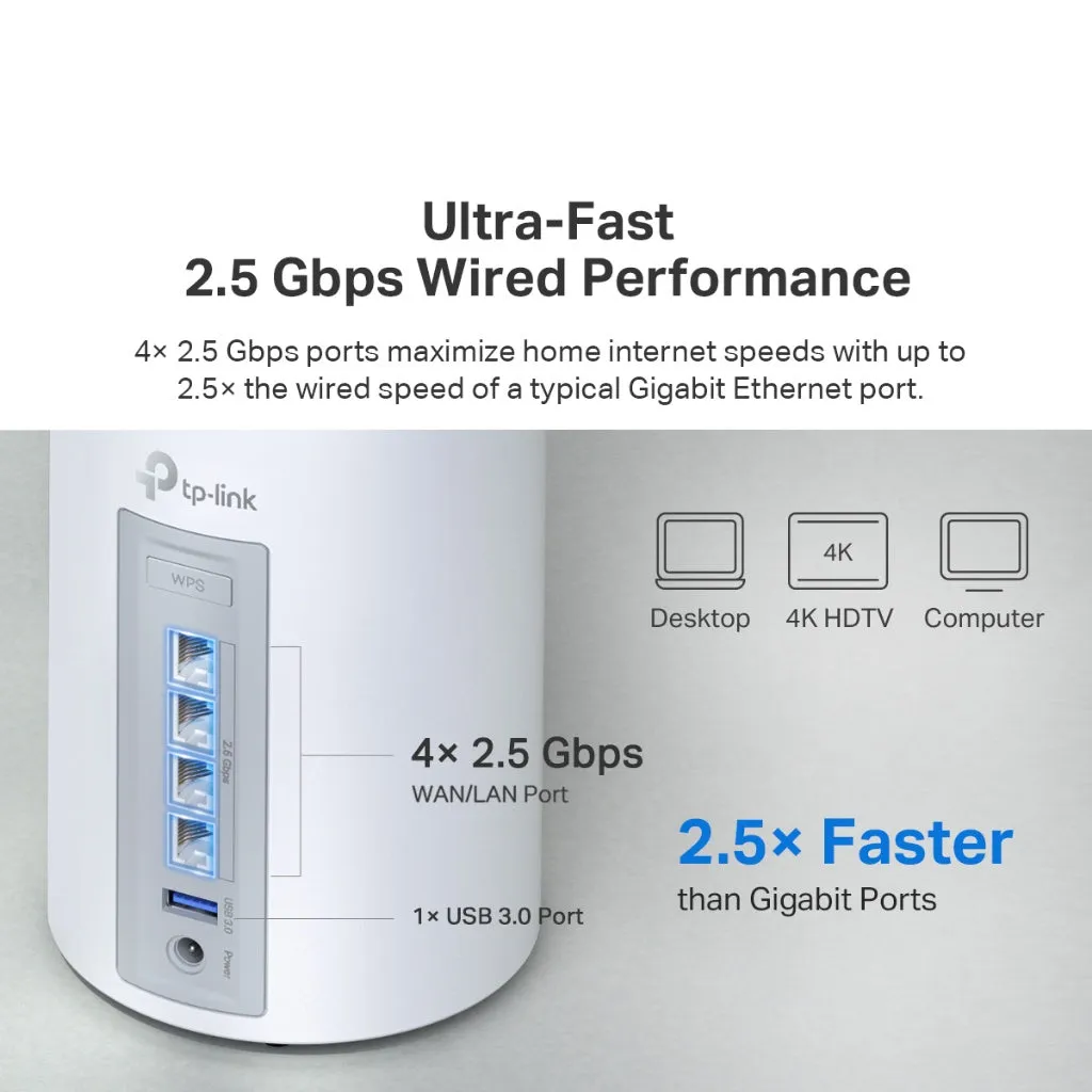 TP-Link Deco BE65 BE11000 WiFi 7 Tri-Band Whole Home AI-Driven Mesh Wifi Router With Homeshield